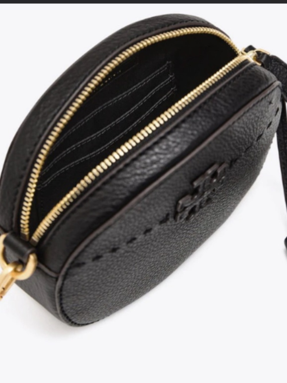 Tory Burch McGraw Black Pebbled Leather Round Crossbody with Tassel